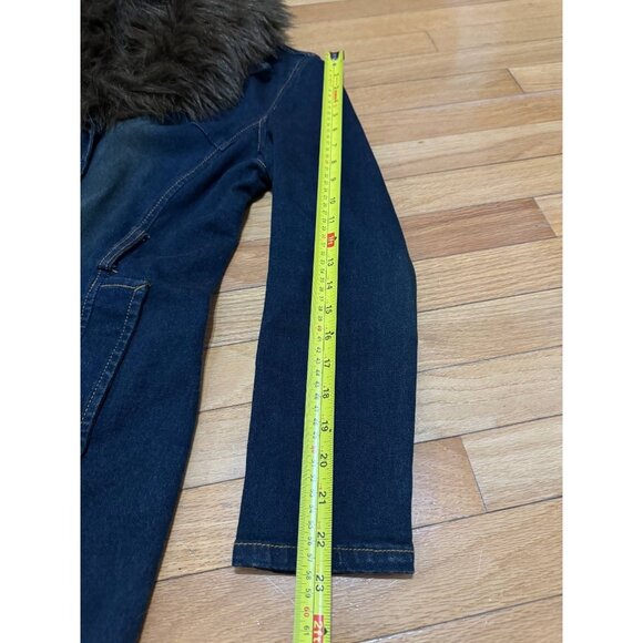 MIXIT Women’s Denim Long Coat Size 6 Faux Fur Collar Vintage Y2K Stretch - Picture 7 of 10